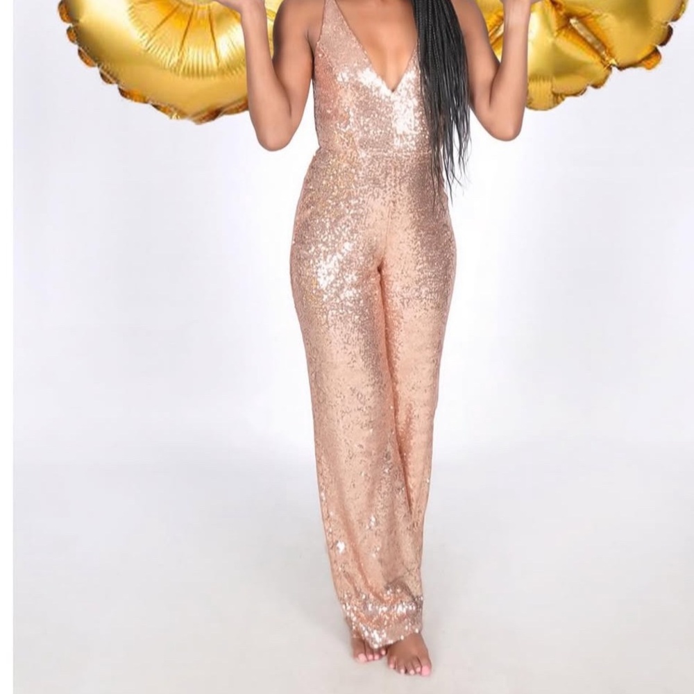 Honey and Rosie Sparkling Sequin Jumpsuit - Rose Gold